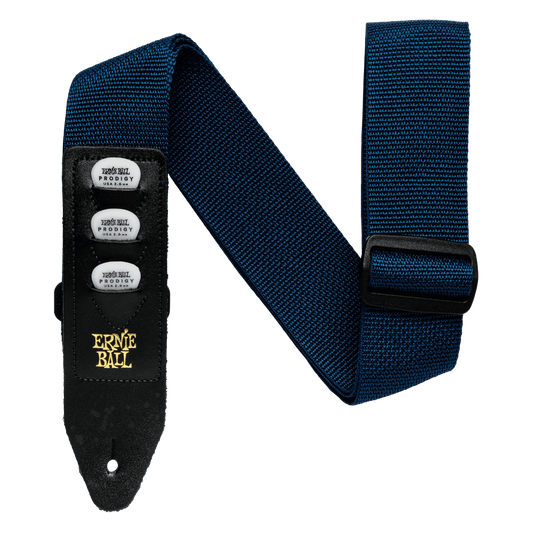 Cincho para guitarra, bajo y regionales marca Ernie Ball serie Pickholder, color azul