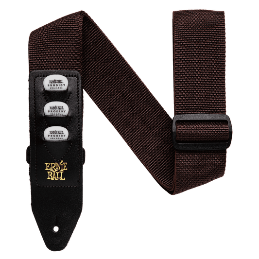 Cincho para guitarra, bajo y regionales marca Ernie Ball serie Pickholder, color café