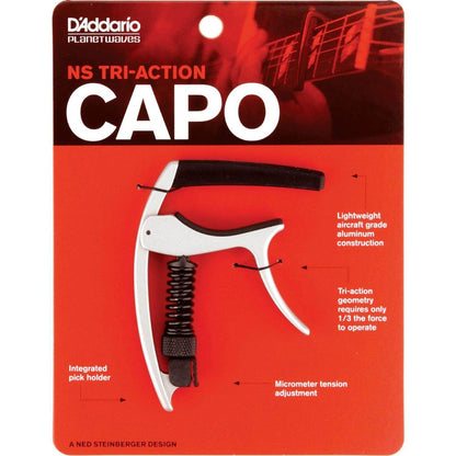Capodastro para guitarra marca Daddario, color plateado